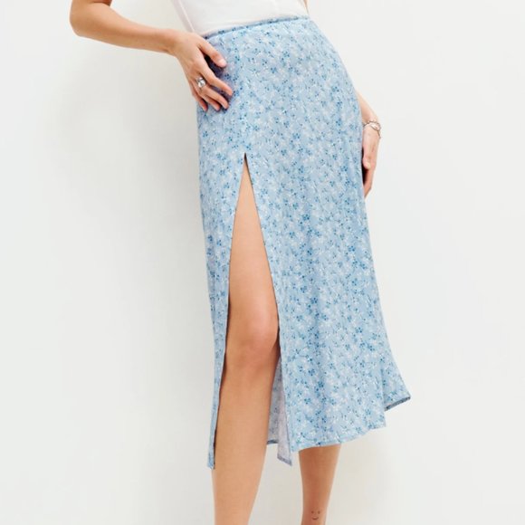 Reformation Dresses & Skirts - UNWORN. Reformation Blue Zoe Floral Slit Midi Skirt
